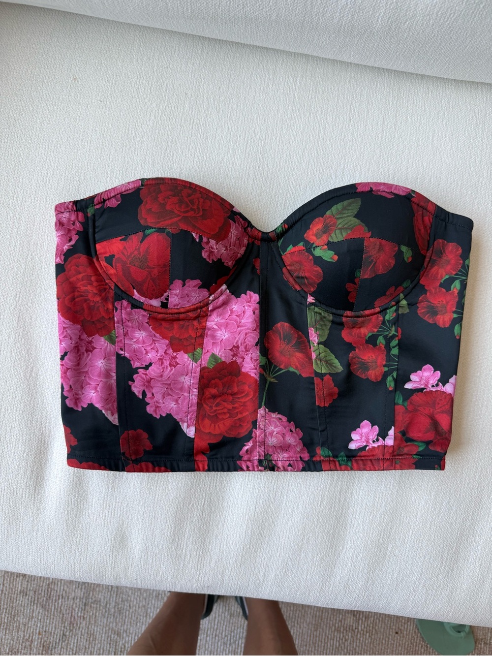 Generation Love -Floral Bustier Crop Top - Black with Red & Pin XS - never used